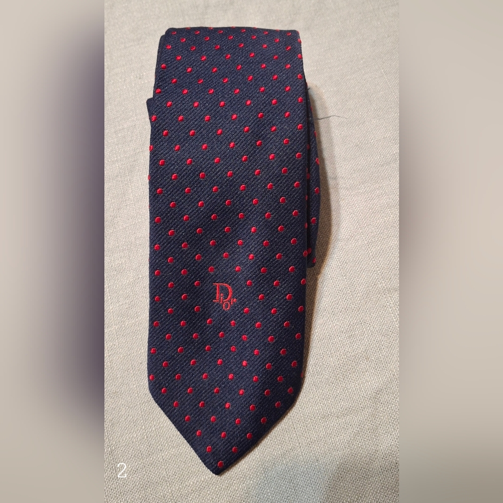 Christian Dior necktie blue/red dot‎ polkadot tie mens executive luxury fancy